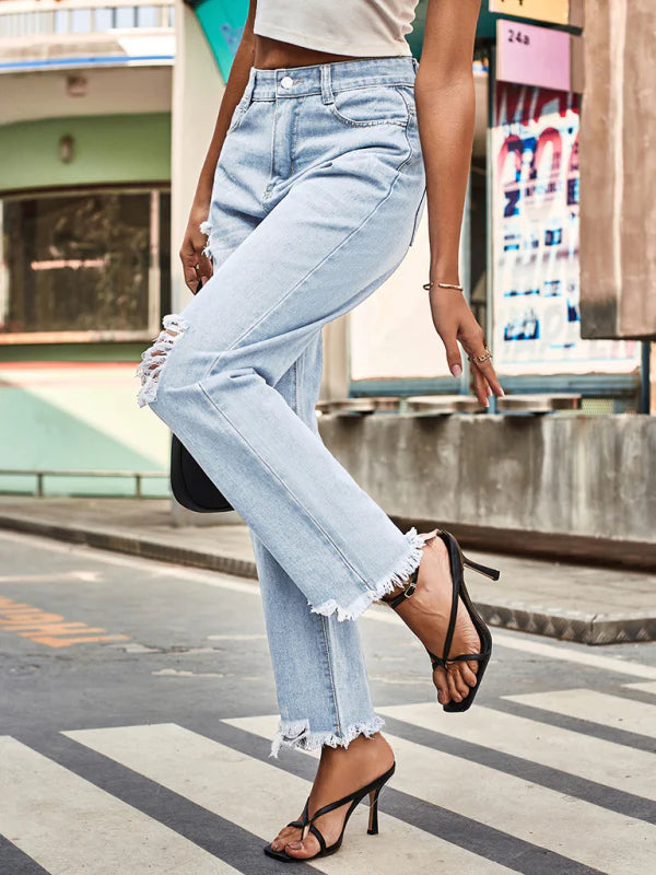 🛍️ Trendy Ripped Denim Pants Womens Casual High-Waist Jeans for Everyday Style ✨