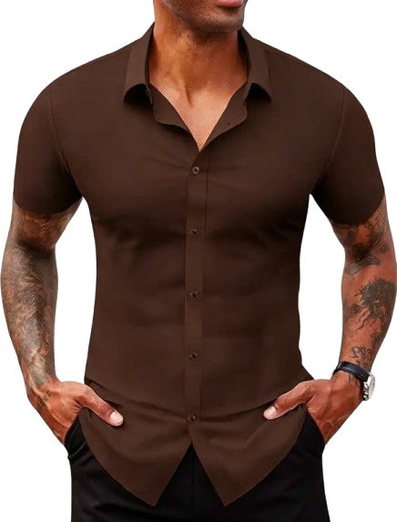 Men's Stretch Dress Shirt — Short-Sleeve Slim-Fit Business Casual Button-Down (Athletic Fit)