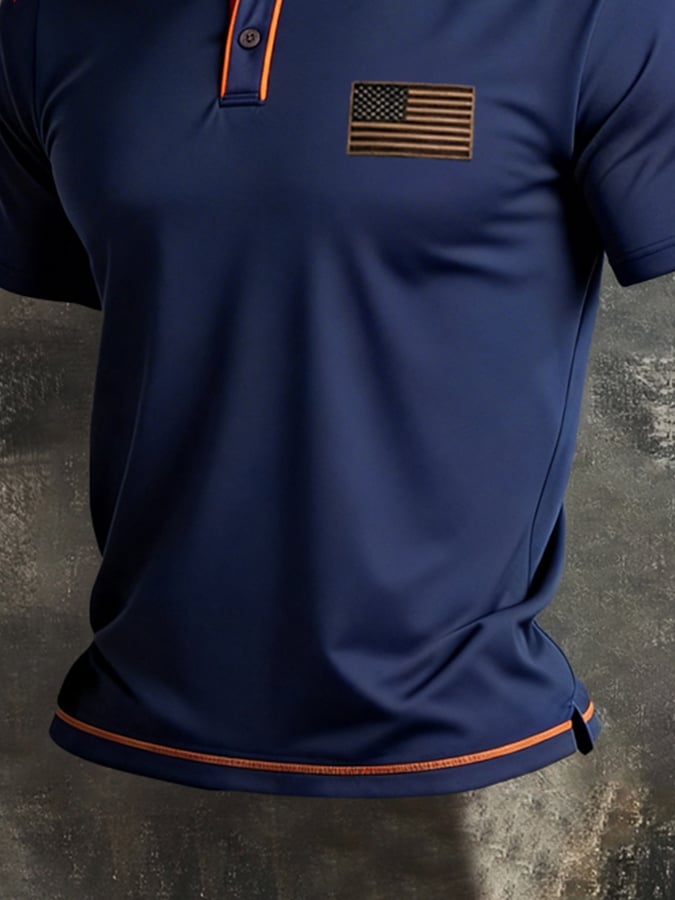 Men's Retro Patriot Color Block Polo Collar Short Sleeve