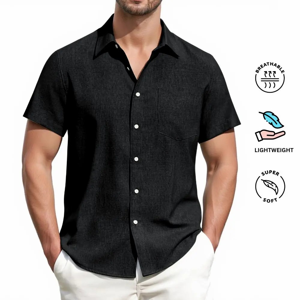🌴 Men's Coastal Linen Button-Up Shirt – Lightweight Summer Essential