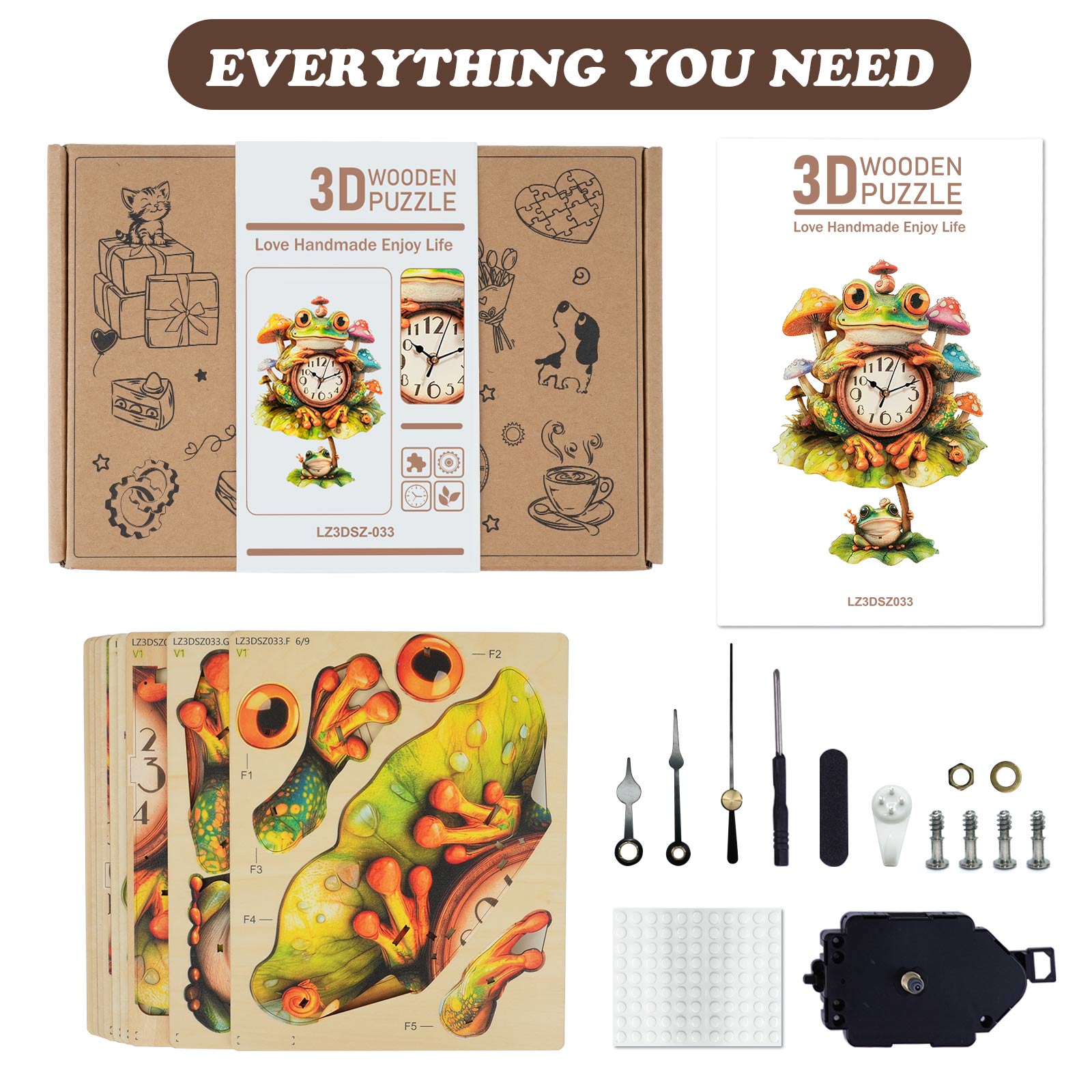 FrogDIY Wooden Clock, 3D Puzzle Craft Kit