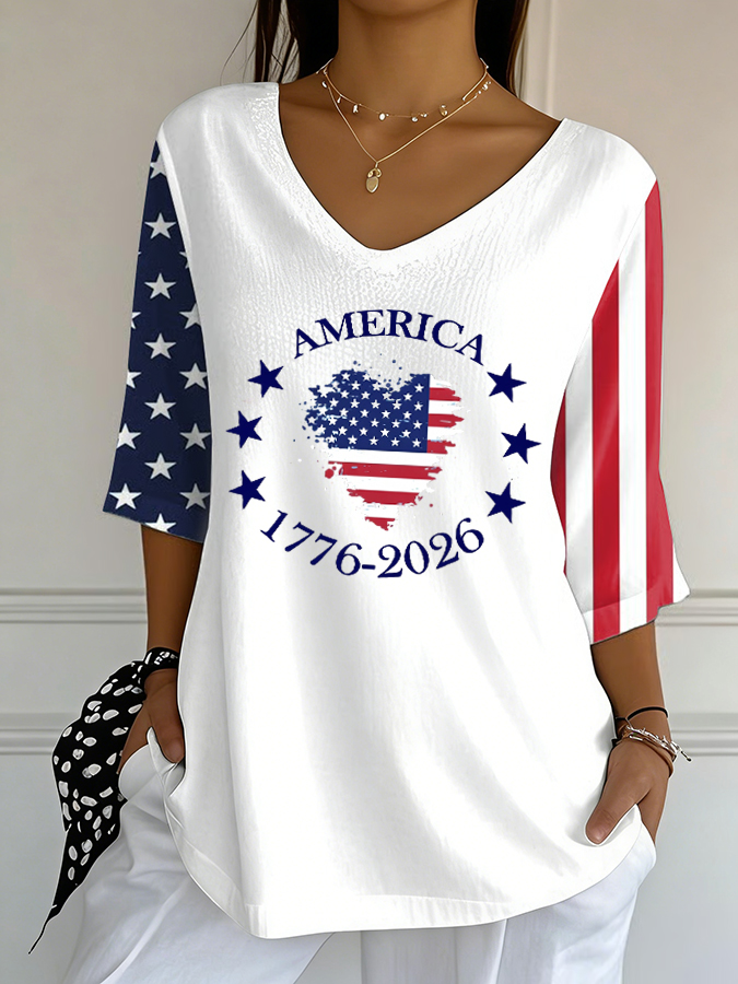 Women'S V-Neck Casual Cotton And Linen T-Shirt