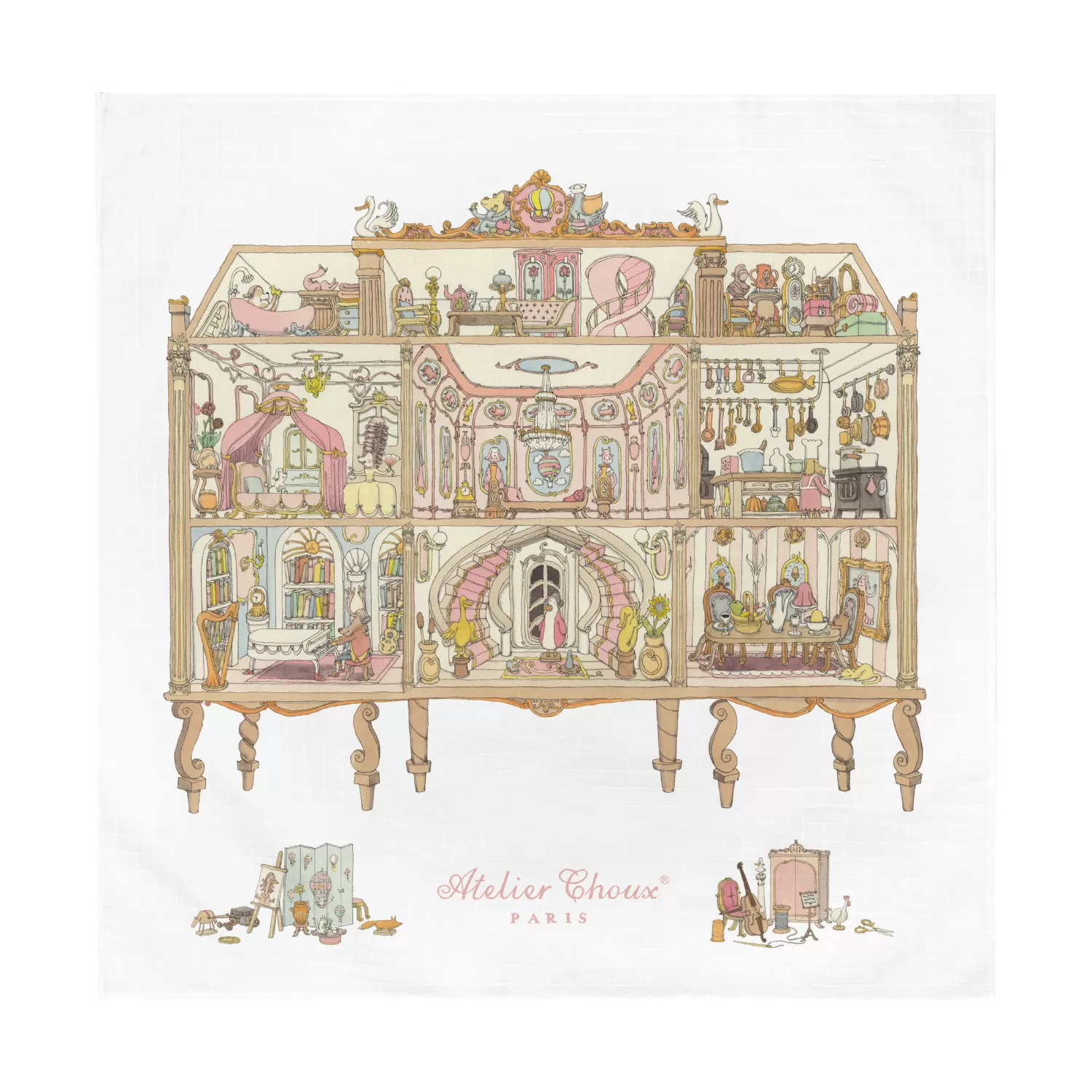 Doll House Organic Cotton Swaddle & Bib with Gift Box Set