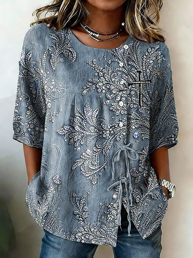 Women's Faith  Print Cotton Linen Casual Top