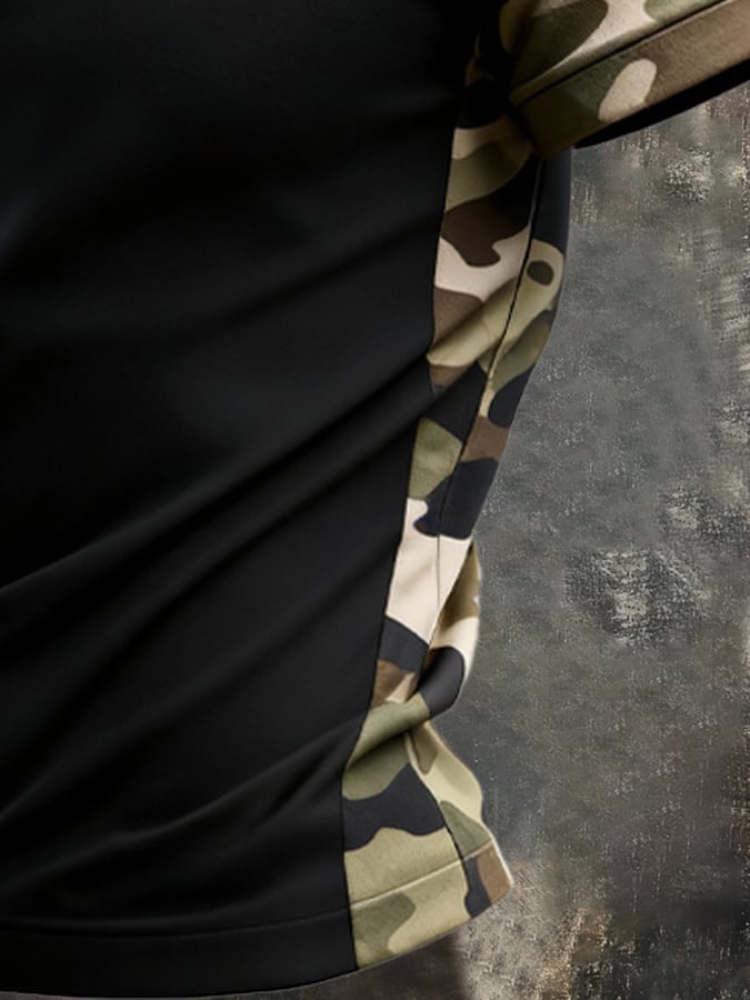 Men's Retro Patriot Camouflage Patchwork T-shirt