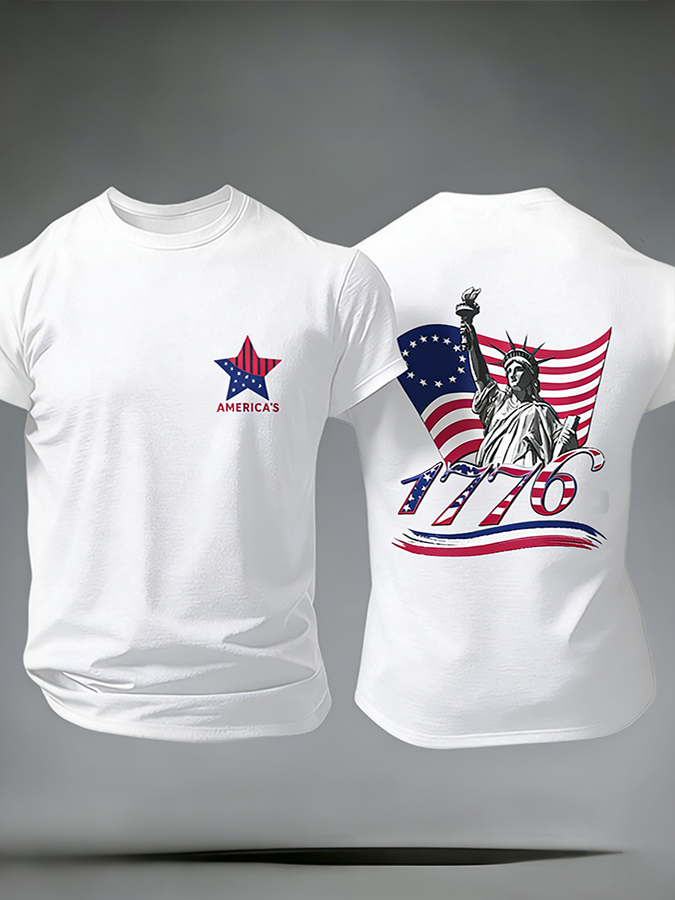 Men'S Casual American Founding Celebration Personalized Printed Round Neck T-Shirt