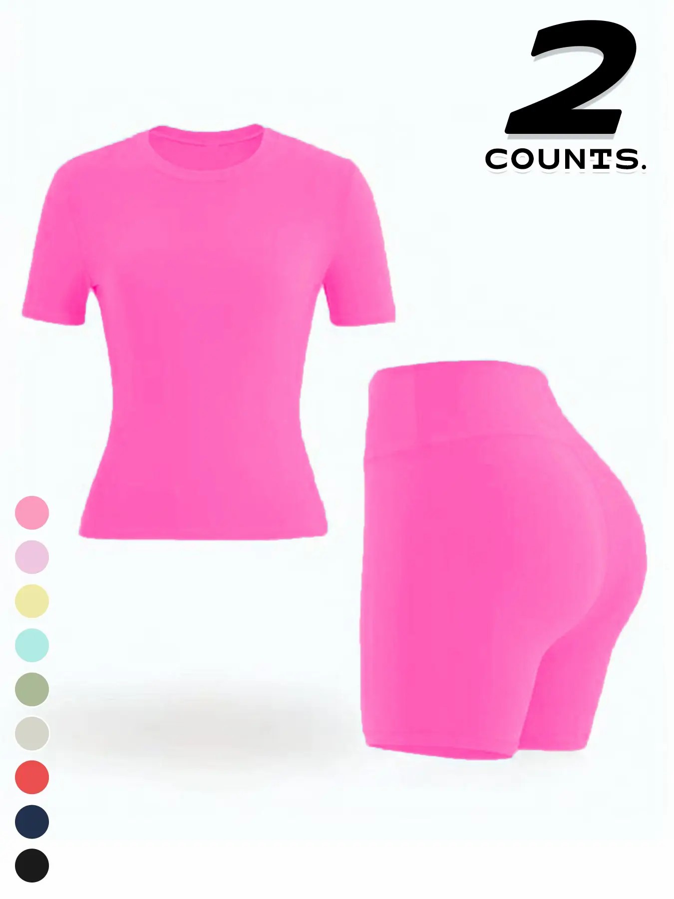 Women's Two-piece Set, Solid Color Tee & High Waist Skinny Shorts Tracksuit Set