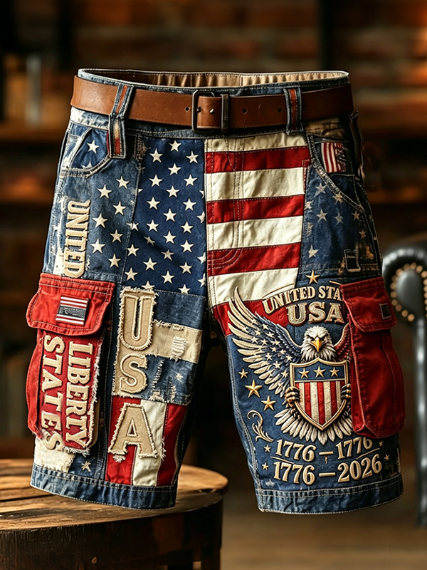 Men's 1776 American Flag Freedom Art Print Casual Shorts