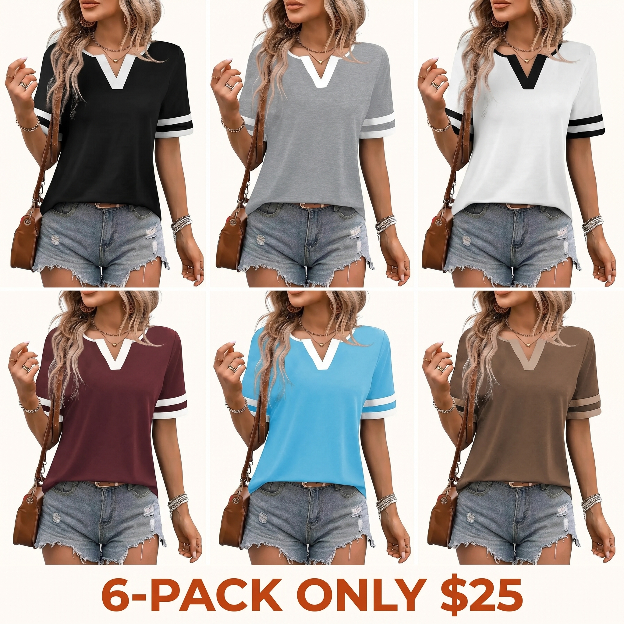 Summer Collection Women's Tops — V-Neck, Short Sleeve, Slim Fit