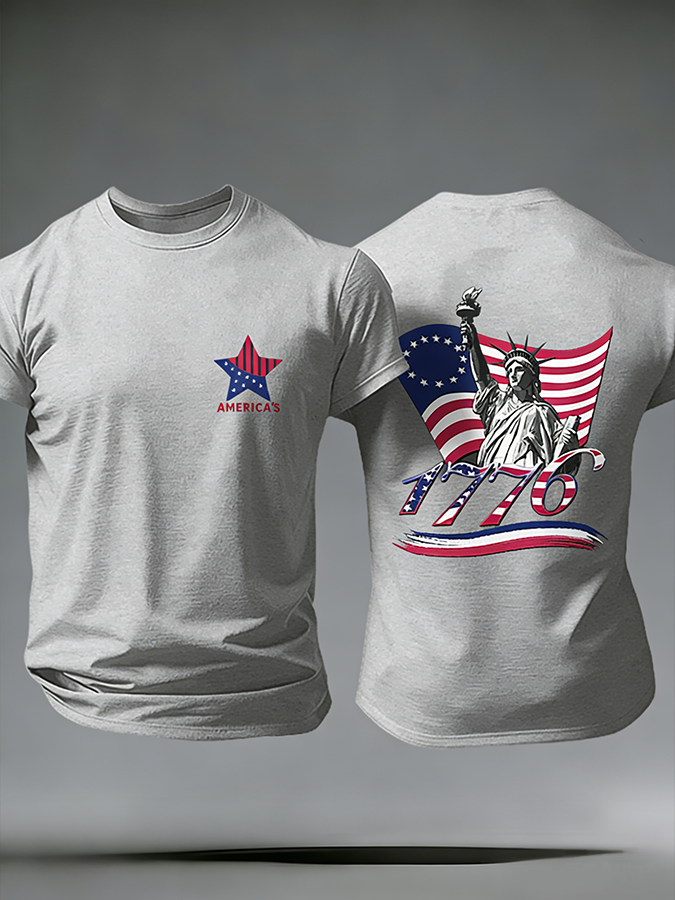 Men'S Casual American Founding Celebration Personalized Printed Round Neck T-Shirt