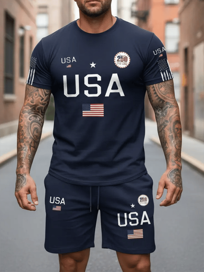 Men's 250th Anniversary National Flag Print Casual Shorts