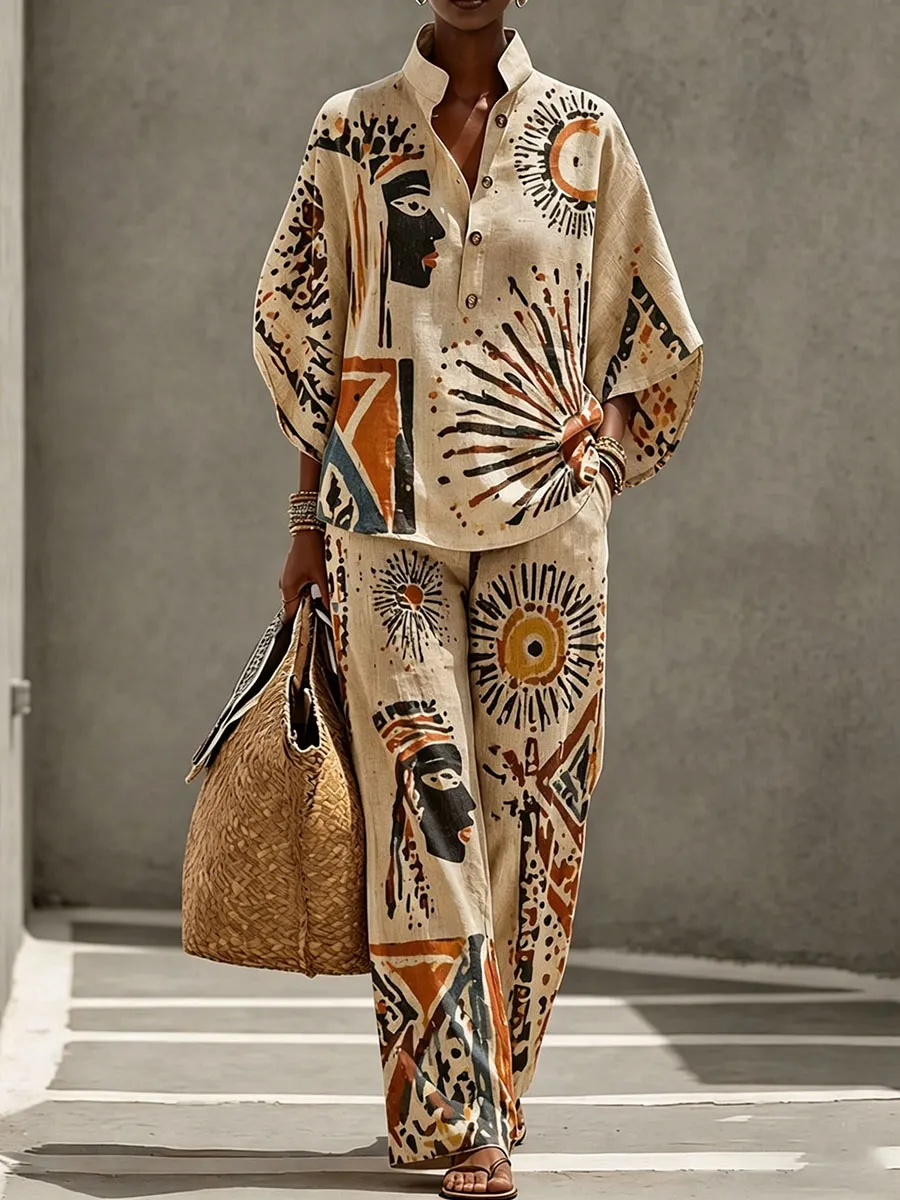 Women’s Tribal Art Pattern Creative Print Two-Piece Set