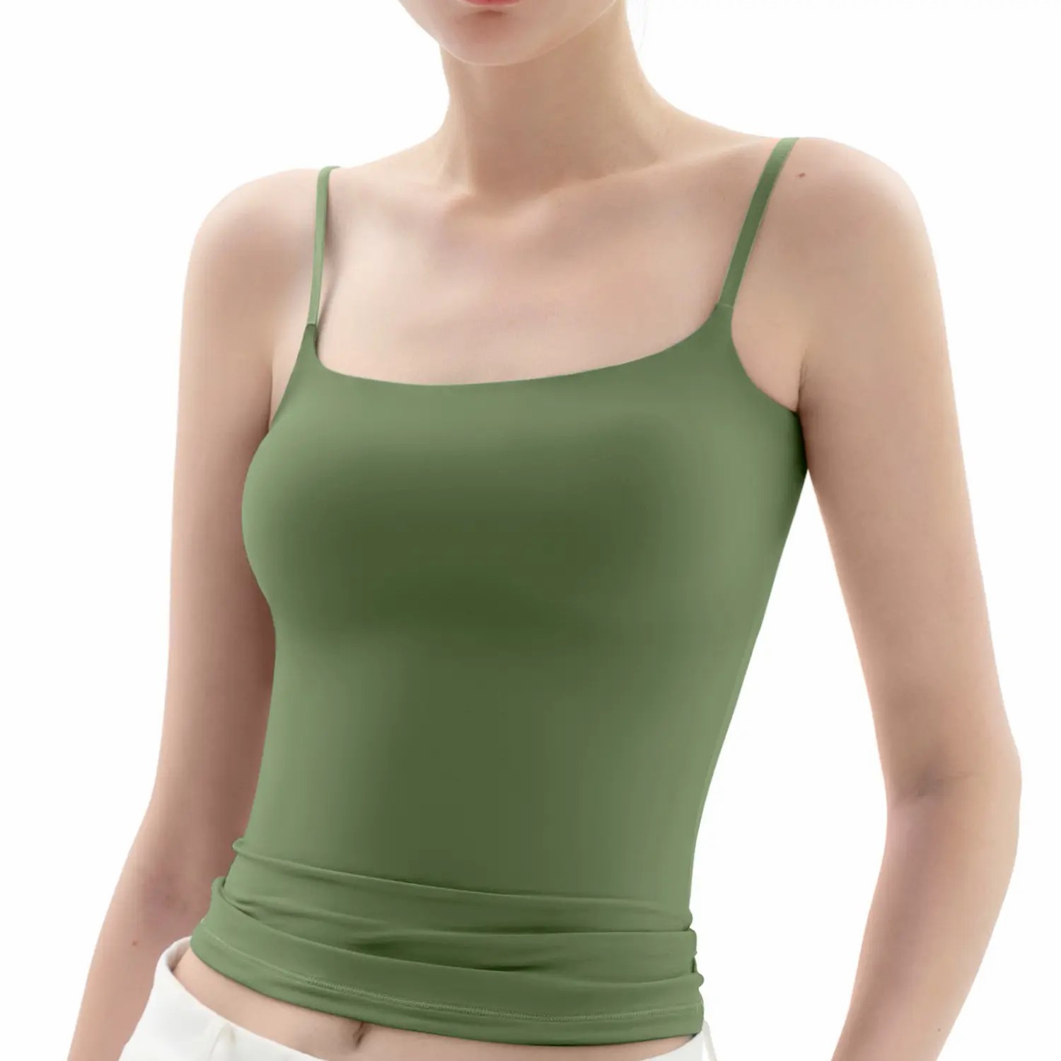 Spaghetti Strap Tank Top, Double Layer Not See-Through Cami, Buttery Soft Stretchy Top