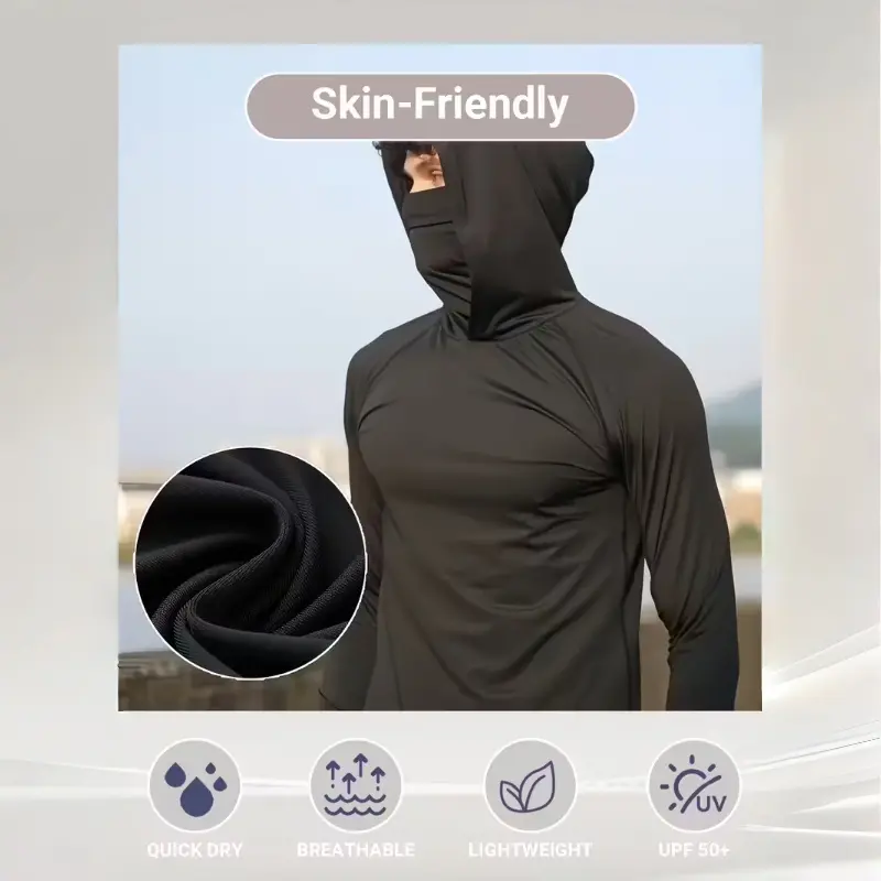 Men's Casual Hoodie Pullovers Blue Black Light Gray Slim Fit Long Sleeve Lightweight UPF Sun Protection
