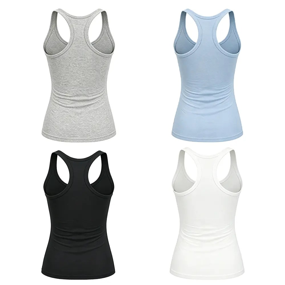 Women's Ribbed Scoop Neck Sports Tank with Built-in Bra