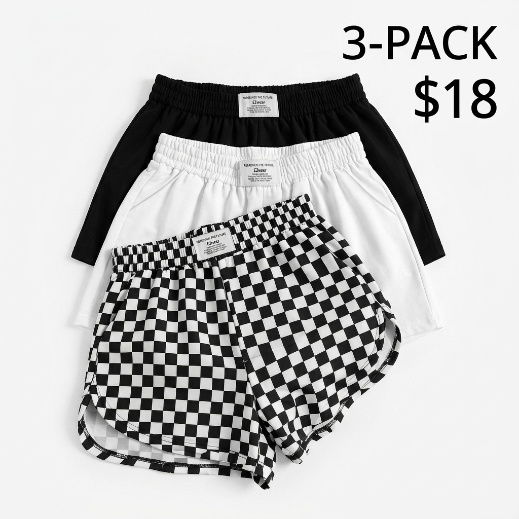Women's Casual Loose Fit Baggy Shorts, Elastic Waist Camo Print and Solid Color, Summer All-Season Versatile Pants, 3 Piece Set