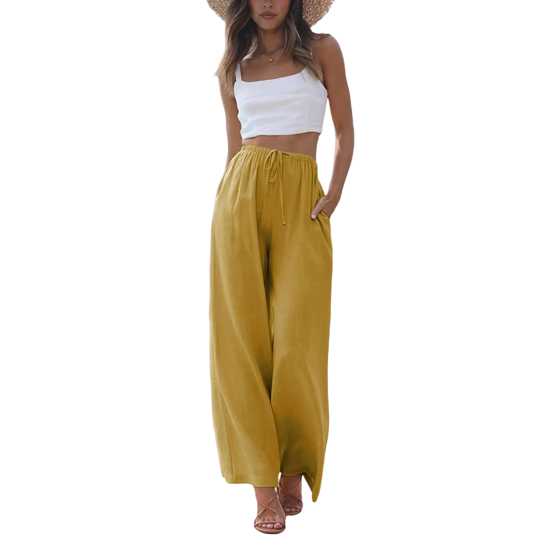 Women's Lightweight Wide Leg Palazzo Pants with Pockets☁️