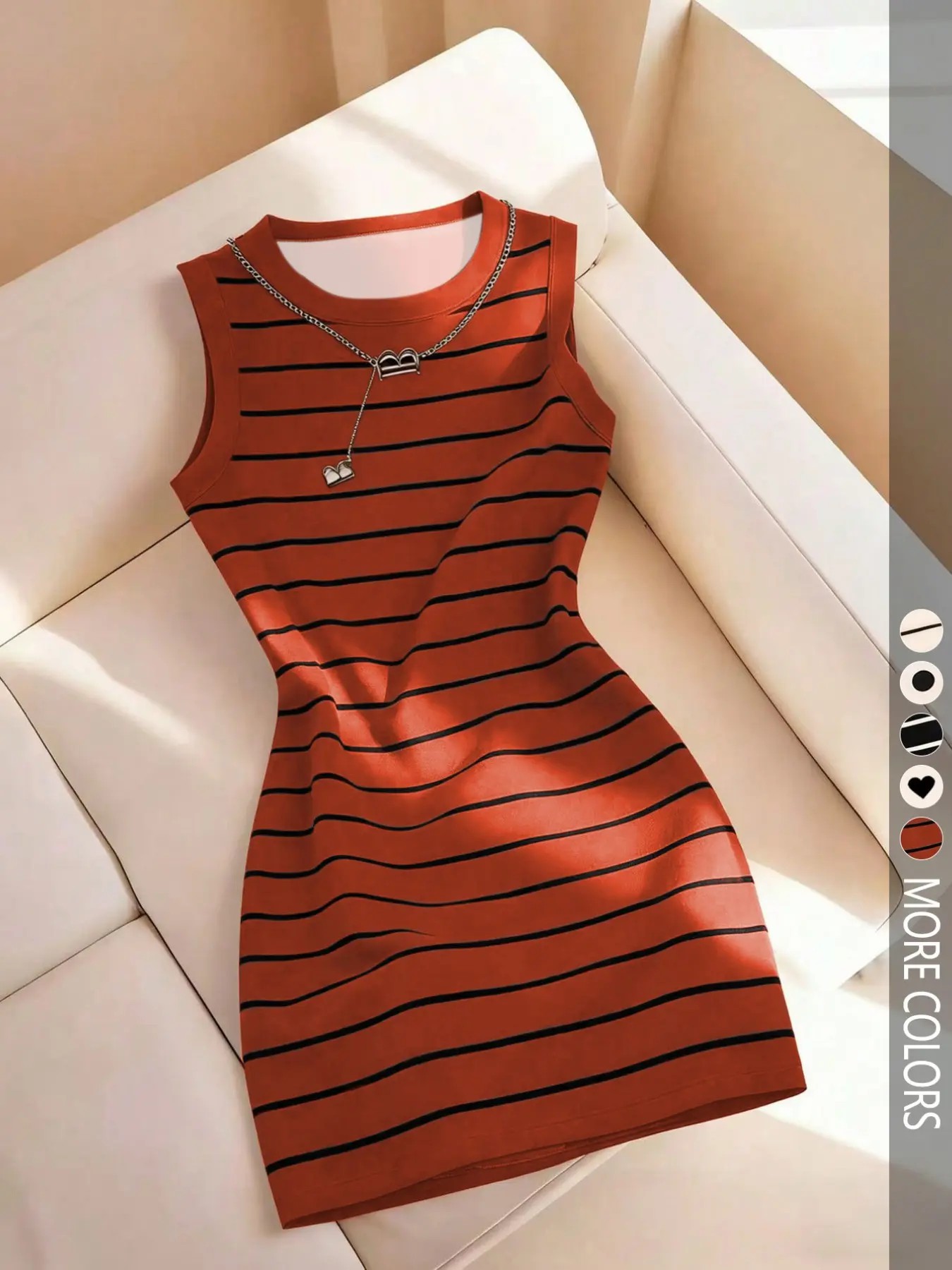 Sleeveless Striped Bodycon Dress – Round Neck, Fitted, Spring/Summer Style