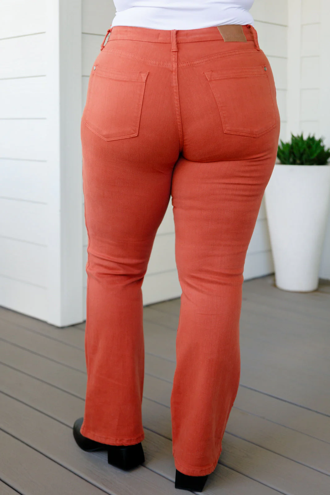 Blue Autumn Mid Rise Slim Bootcut Jeans in Terracotta