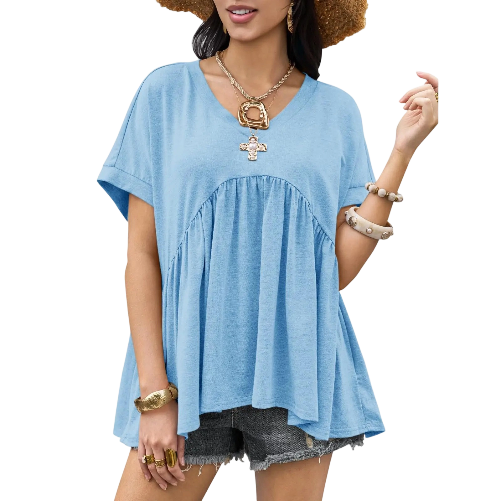 Women's Summer V-Neck Peplum Top
