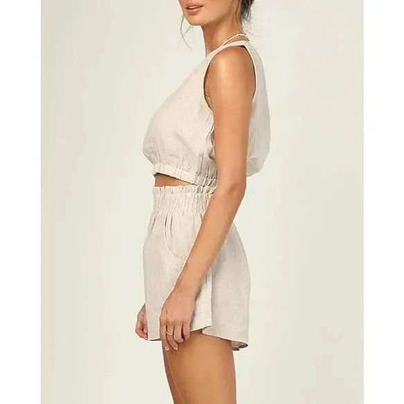 Women's 2pcs Summer Outfits Sleeveless Crop Tank Top and High Waist Pocketed Shorts Loose 2 Piece Short Sets