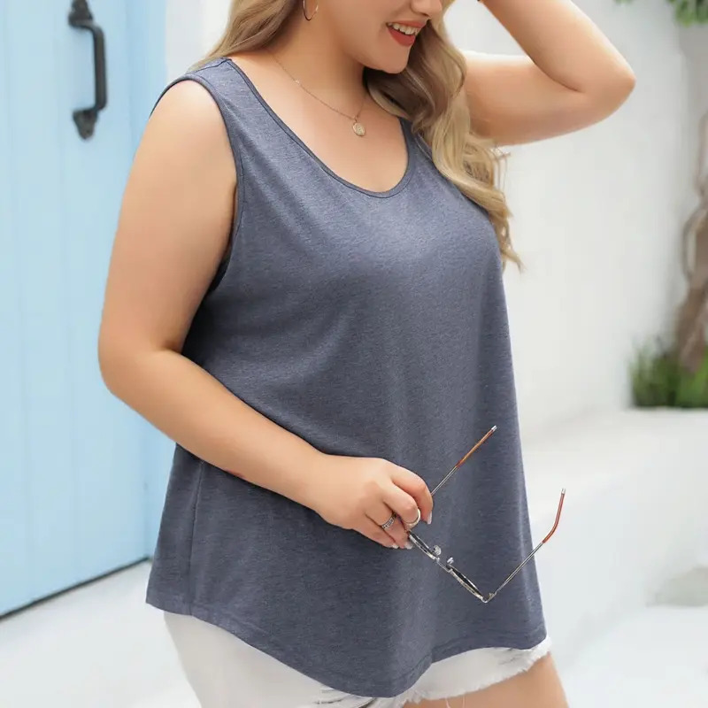 Plus Size Tank Tops for Women Summer Sleeveless Scoop Neck T-Shirts Tops Casual Tees Tunics Shirts