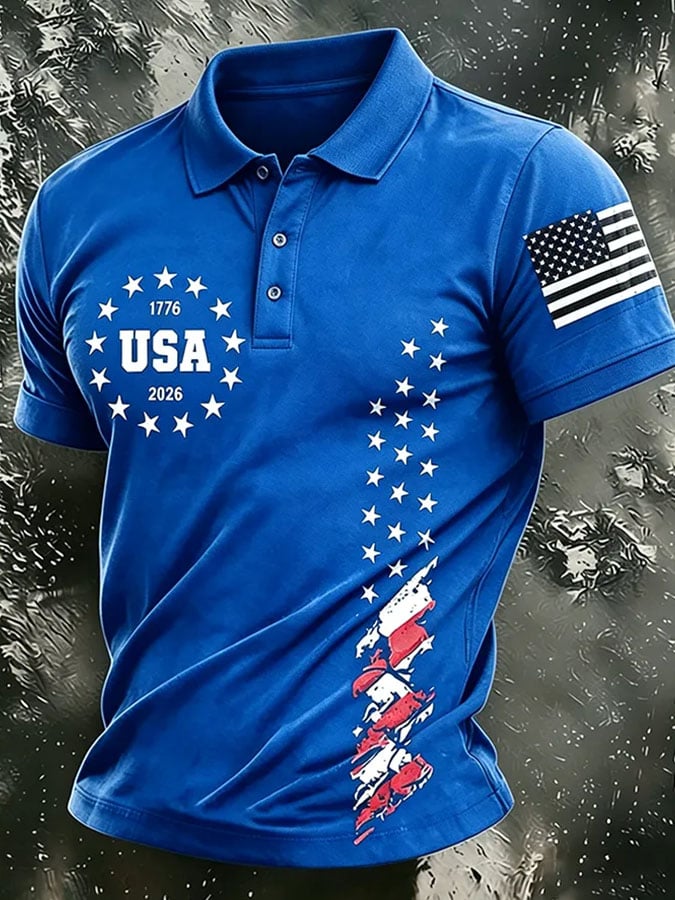 Men's America 250th Anniversary Print Casual Polo Shirt