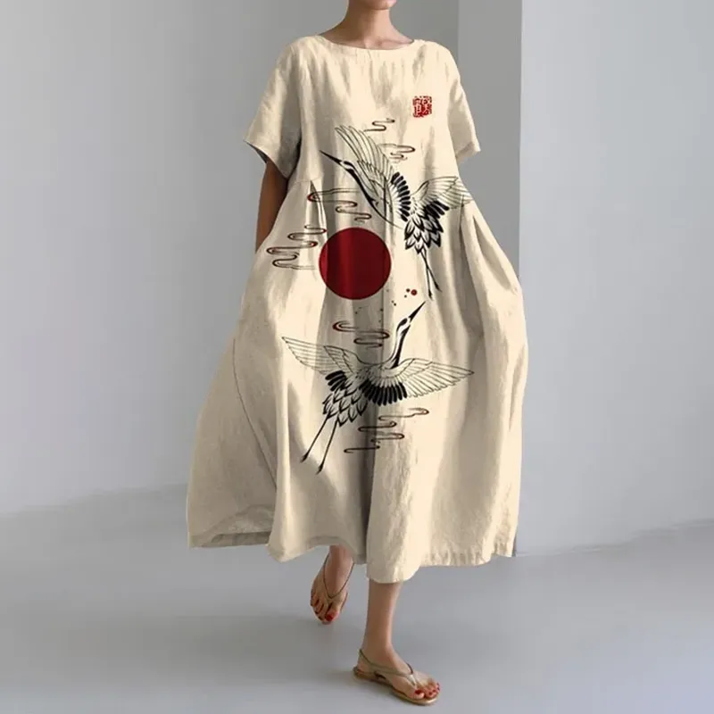 Japanese Feihe Loose Short Sleeved Midi Dress