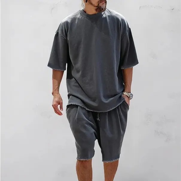 Men's Textured Casual Loose Fit 2-Piece Sweatsuit - Athletic Tracksuit Set