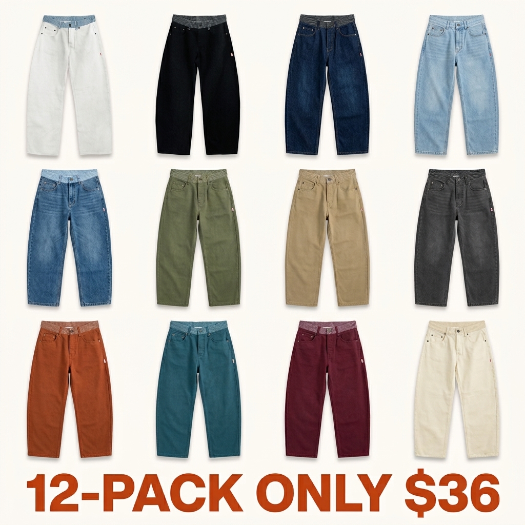 Adjustable low-rise loose straight-leg jeans