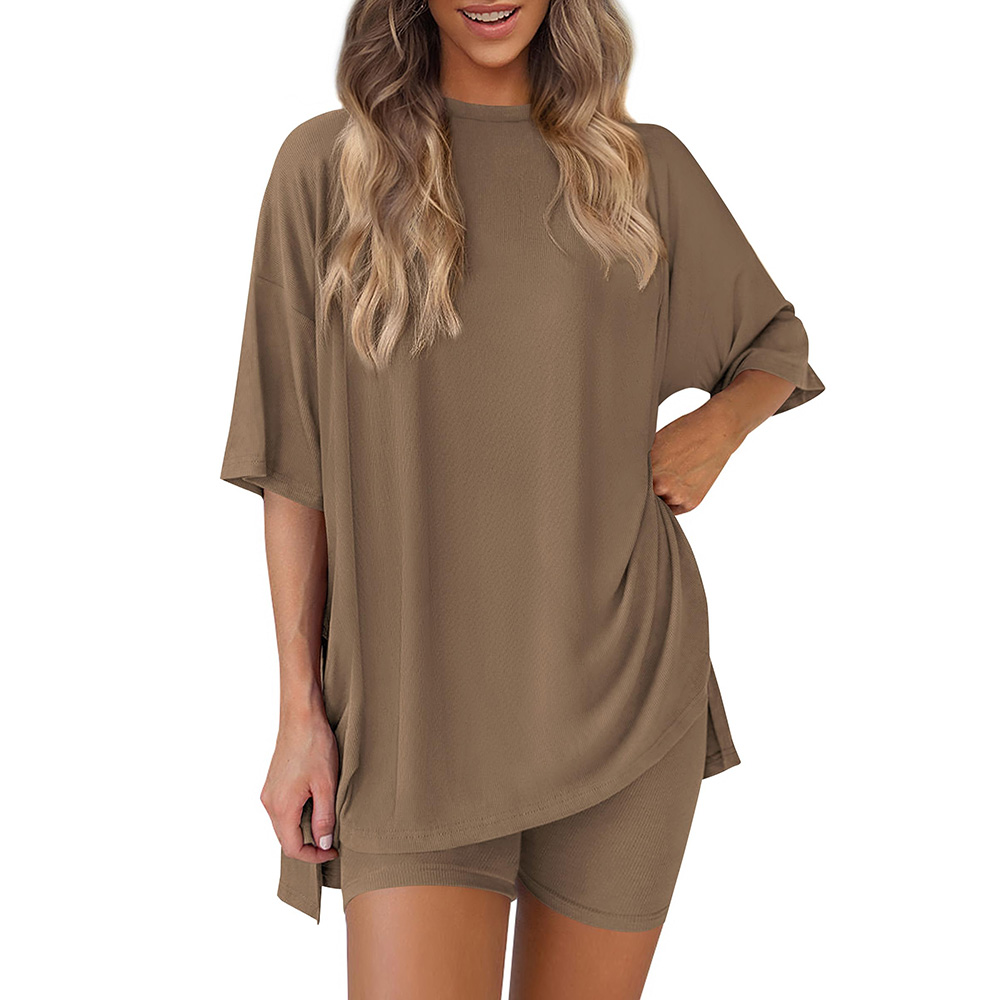 Women 2 Piece Lounge Set Casual Oversized Shirts Biker Shorts