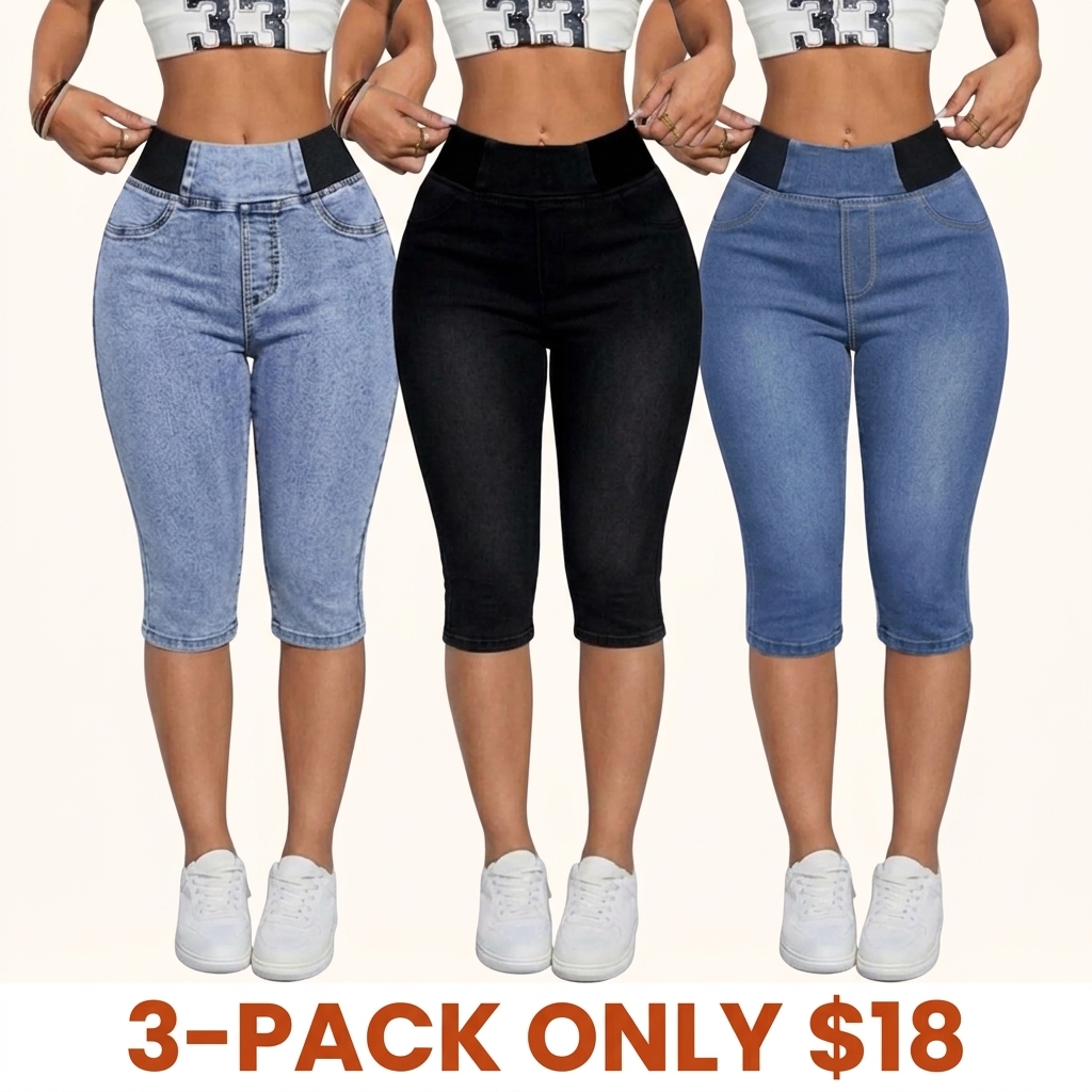 Women's Slim-Fit Solid-Color Mid-Rise Stretch Denim Cropped Jeans
