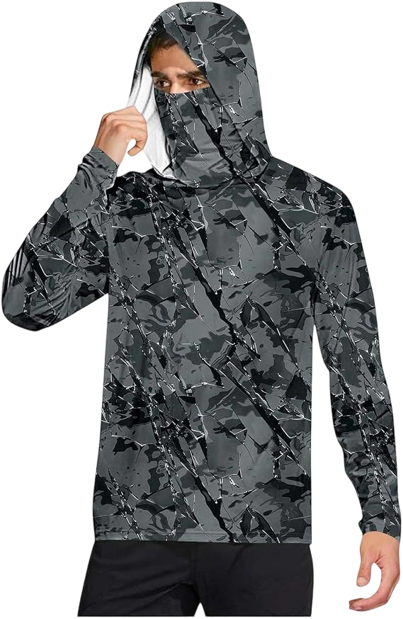 Long Sleeve Sun Shirt Men UPF 50+ Rash Guard Cooling Fishing Hoodies with Mask Casual Summer UV SPF Hiking Blouses