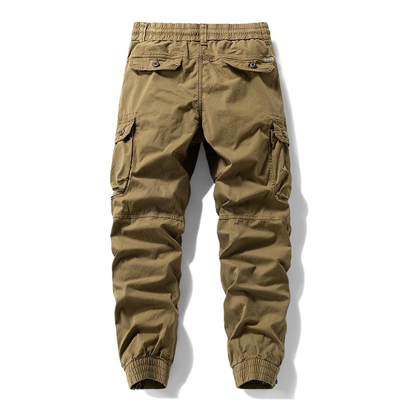 Versatile trendy functional cargo pants for men — drawstring cuffs, multiple pockets, retro outdoor casual style