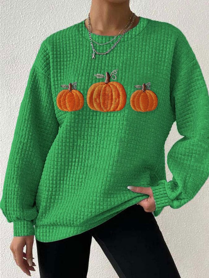Women's Fall Pumpkin Print Gingham Sweatshirt