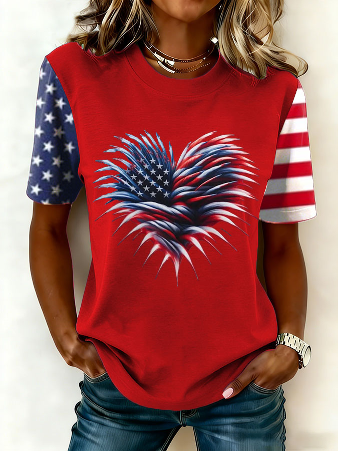 Women'S Retro American Flag Printed Casual T-Shirt