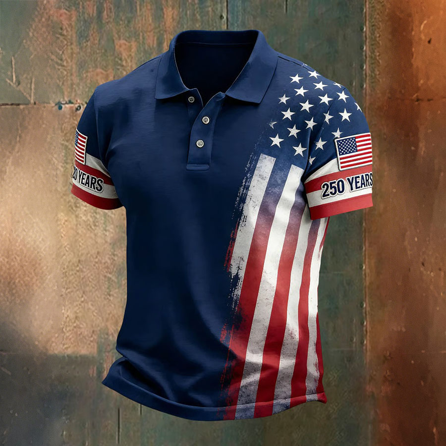 Men's Retro American 250th Anniversary Casual Short-Sleeve Polo Shirt