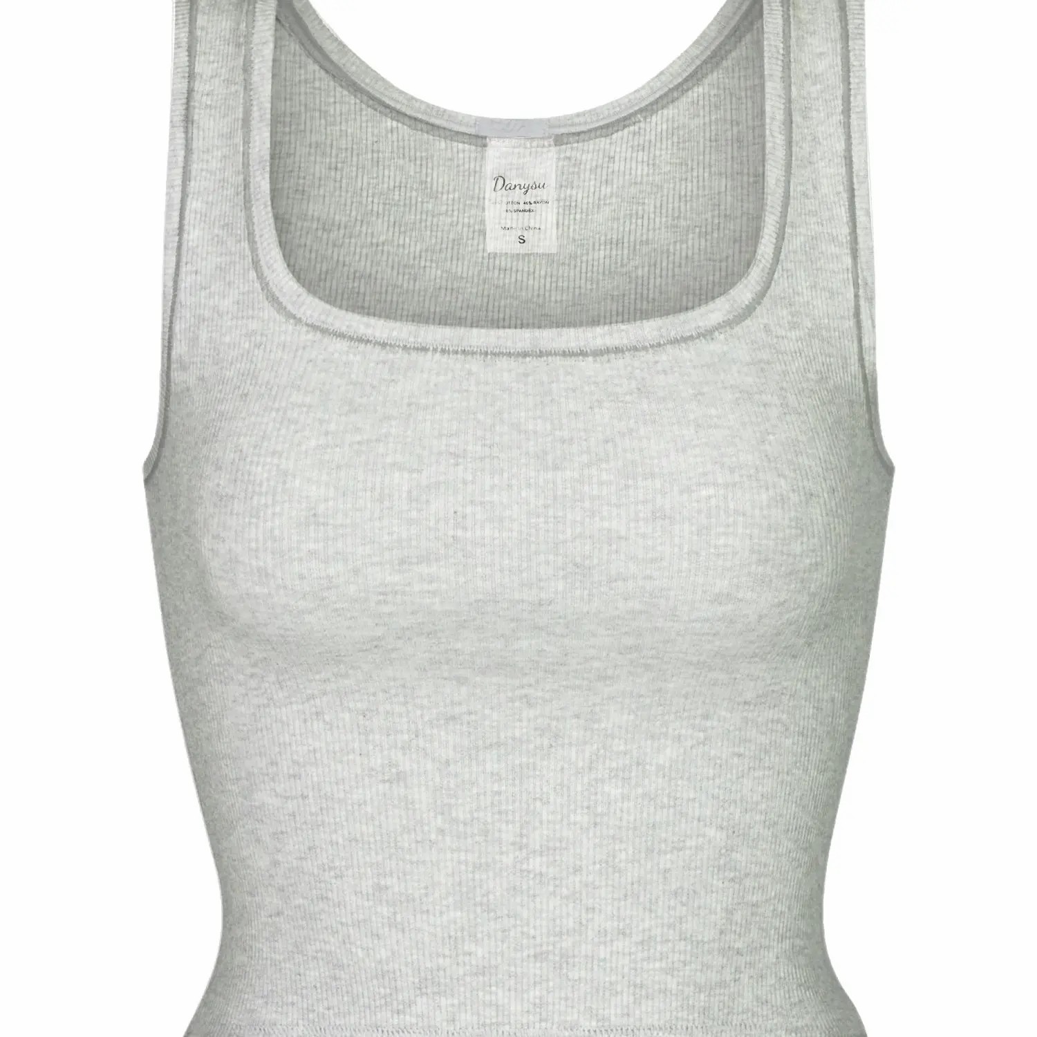 Women Rib Tank Top Padded Workout Top Square Neck Crop Tank Fitted Basic Cami Tops
