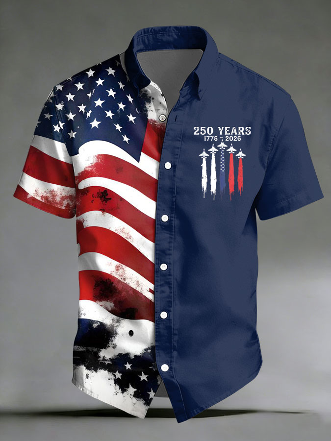 Men'S America Flag Printed Casual Collar Shirt