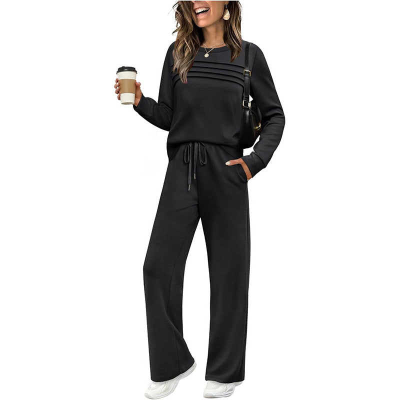 🔥LAST DAY💓Women's Crew Neck Top & Drawstring Pants Set