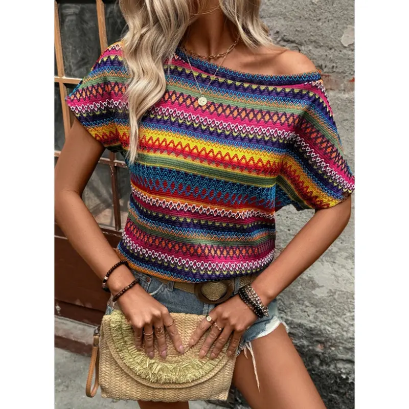 Summer Womens Tops for Women 2026 Trendy Fall Cute Crop Tops Striped Shirts Crewneck Womens Blouses Dressy Casual Business Fashion Vacation Outfits Resort Wear Ladies Loose Fit