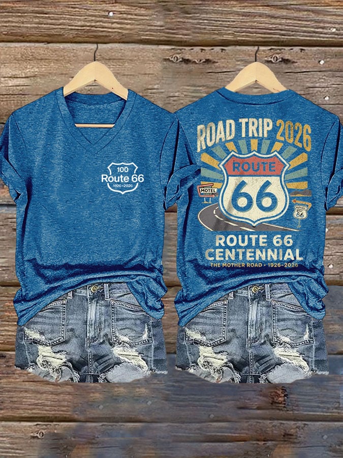 Women's Route 66's 100th Anniversary Print Casual T-shirt