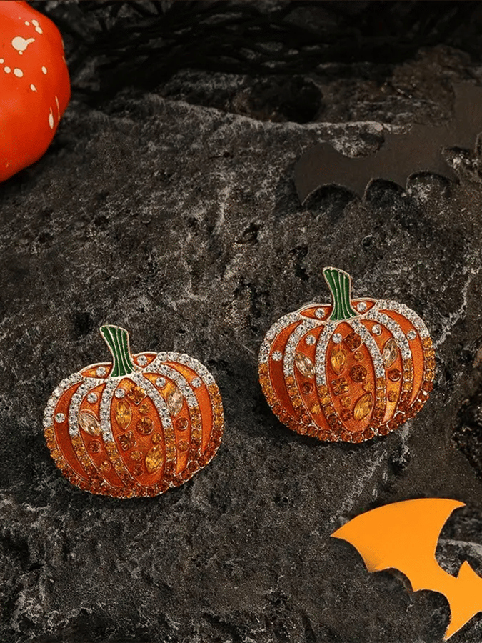 Halloween Sparkling Pumpkin Stud Earrings