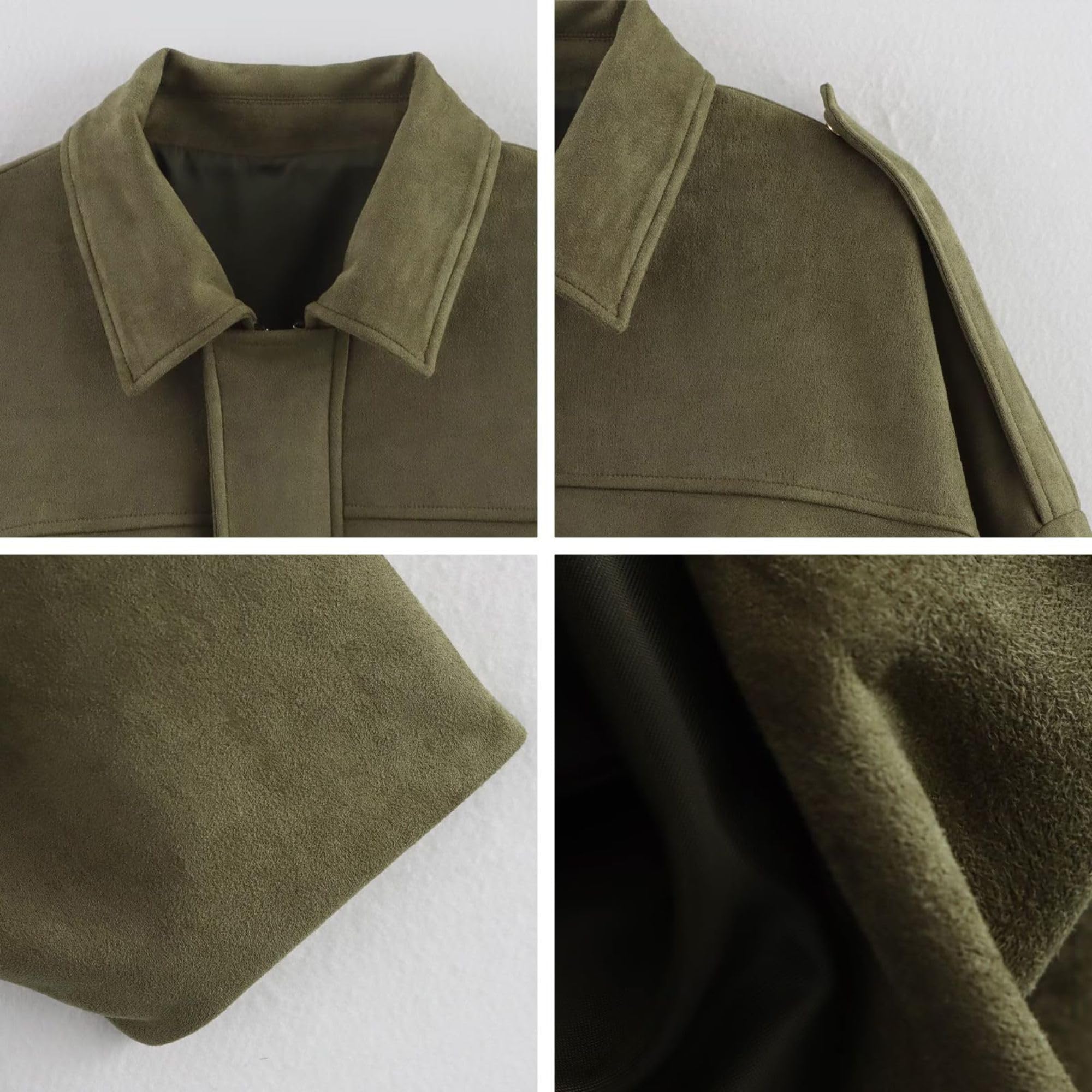 Xunger Women's Faux Suede Bomber Jacket Spring Lapel Pilot Coat Casual Oversized Long Sleeves Trendy Streetwear Outerwear