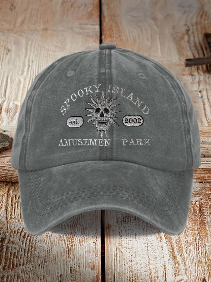 Retro Halloween Spooky Island Amusement Park Print Baseball Cap