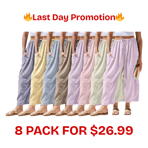 Womens Linen Wide Leg Striped Pants Casual Barrel Loose Drawstring Low Waist Palazzo Harem Pants with Pockets