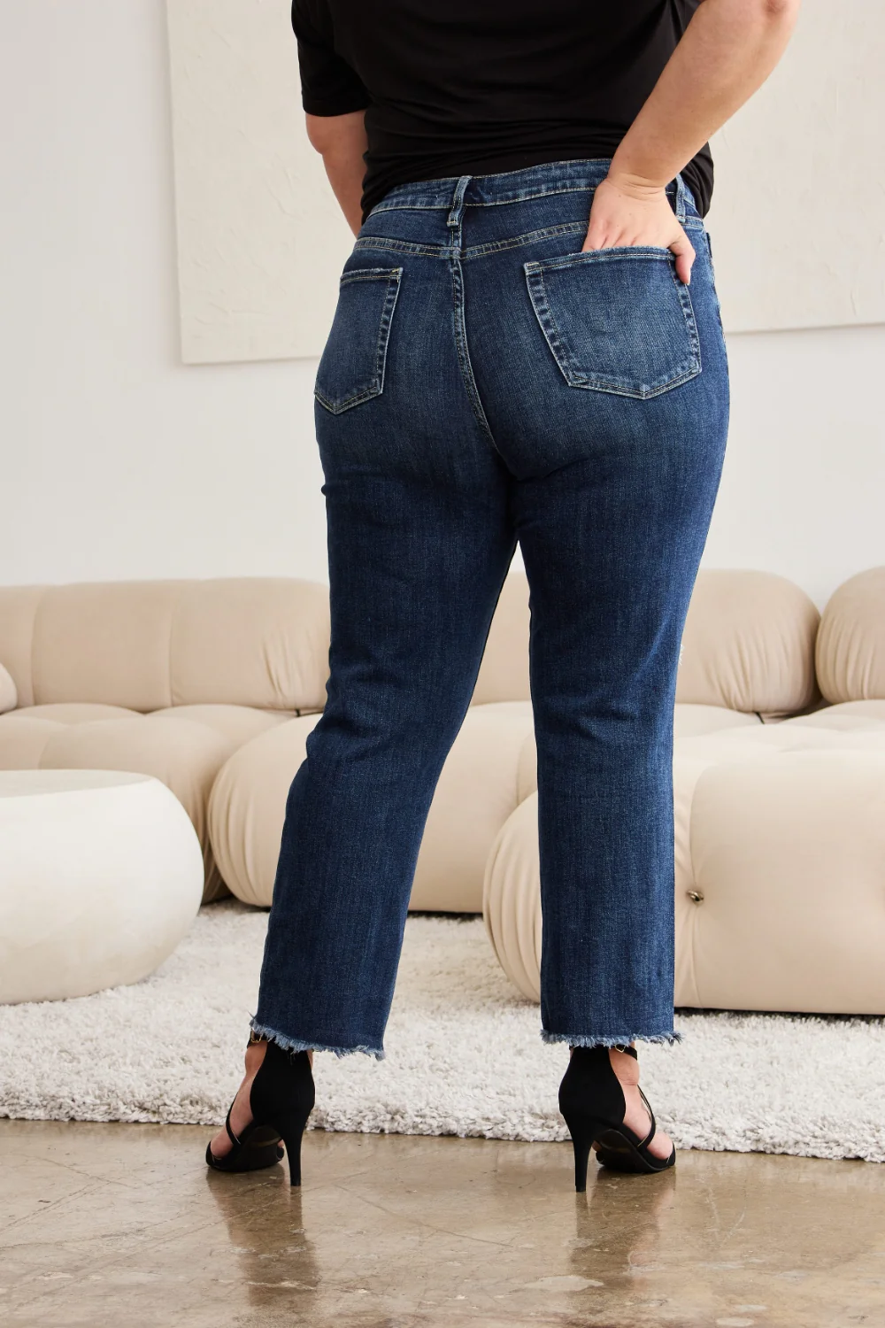 Crop Full Size Tummy Control Distressed High Waist Raw Hem Jeans