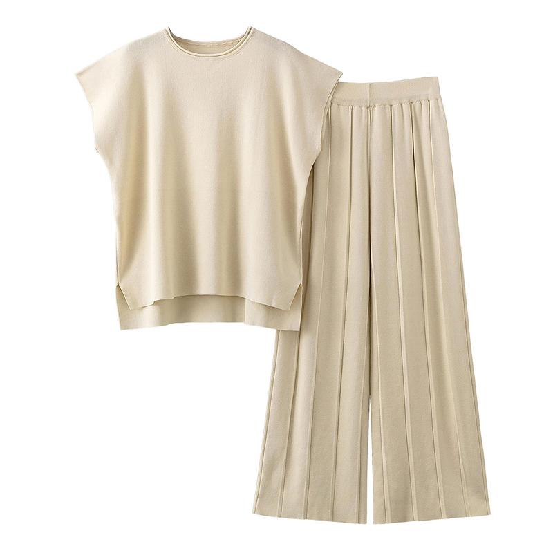 Women's 2-Piece Knit Sweater Set – Pullover Vest & High-Waisted Pants