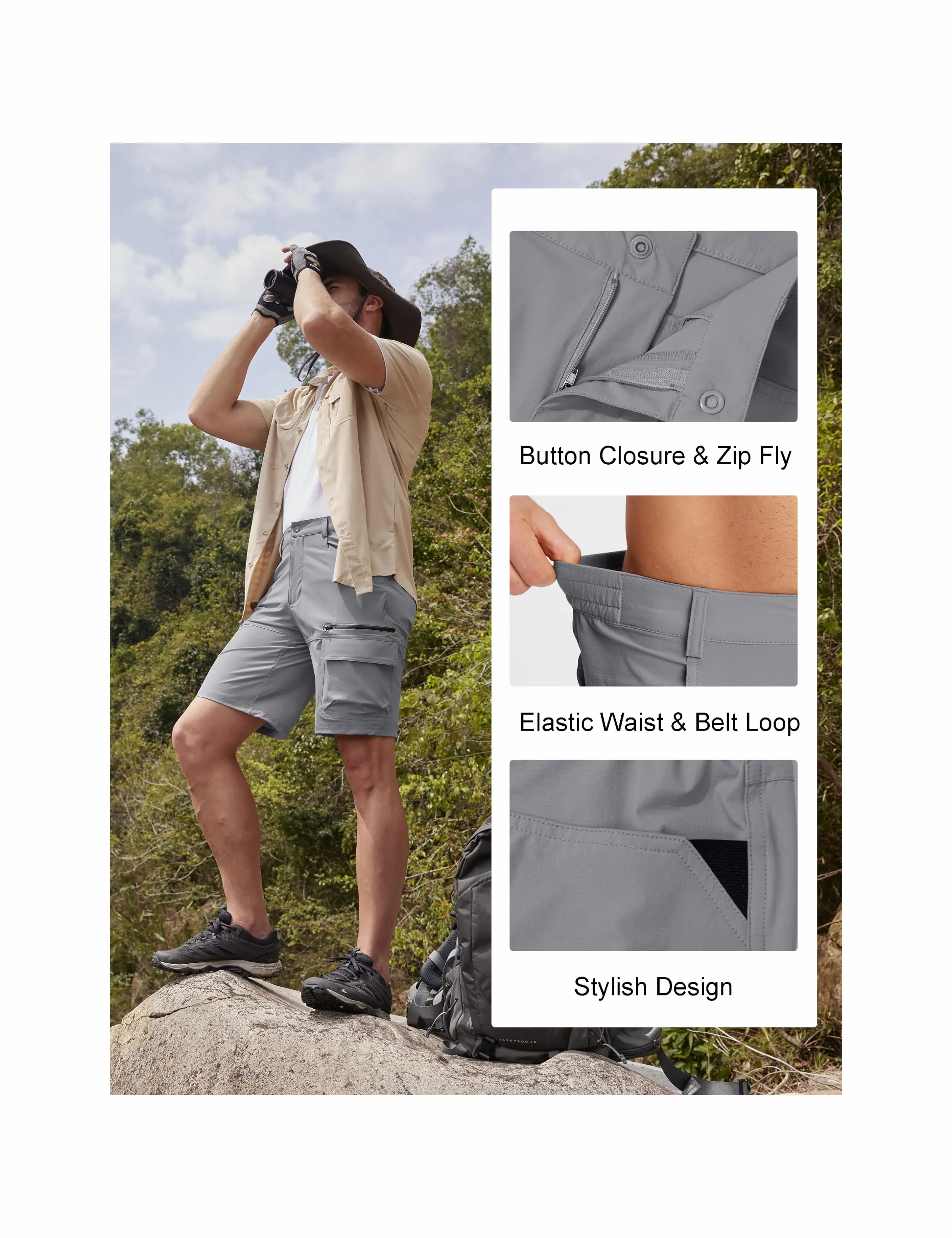 Men’s Quick-Dry Hiking Cargo Shorts – Lightweight Outdoor Utility Shorts