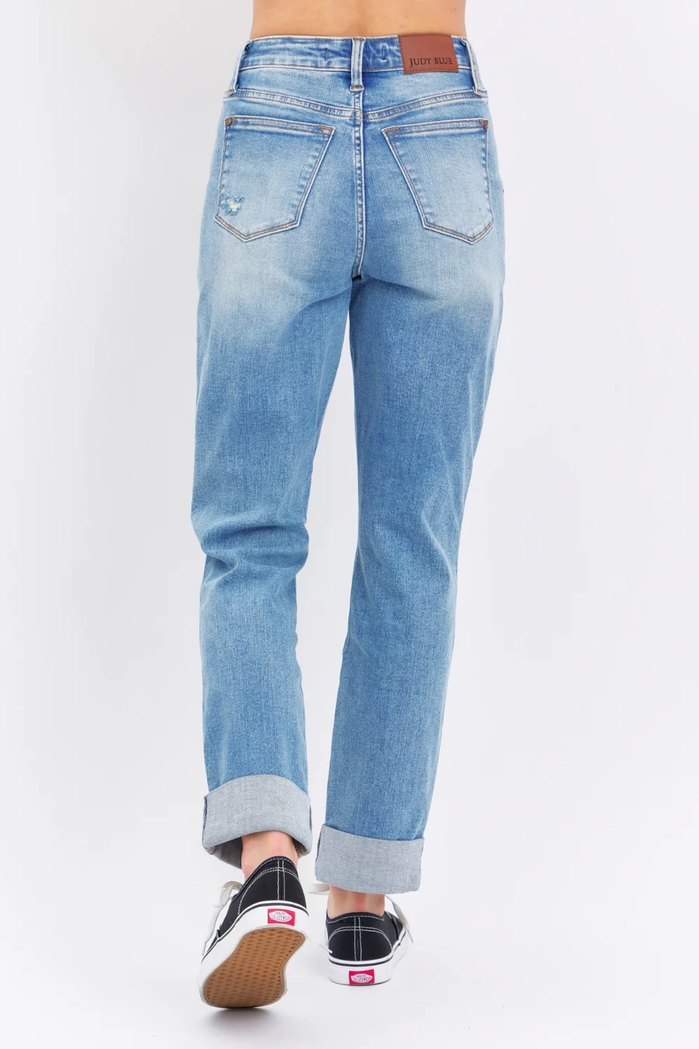 Blue Full Size Distressed Straight Jeans with Patch Pockets